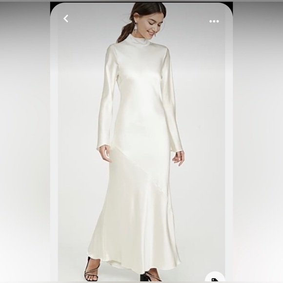 be plain Dresses & Skirts - Be Plain Korean silk satin long sleeve midi maxi gown cream beige dress large